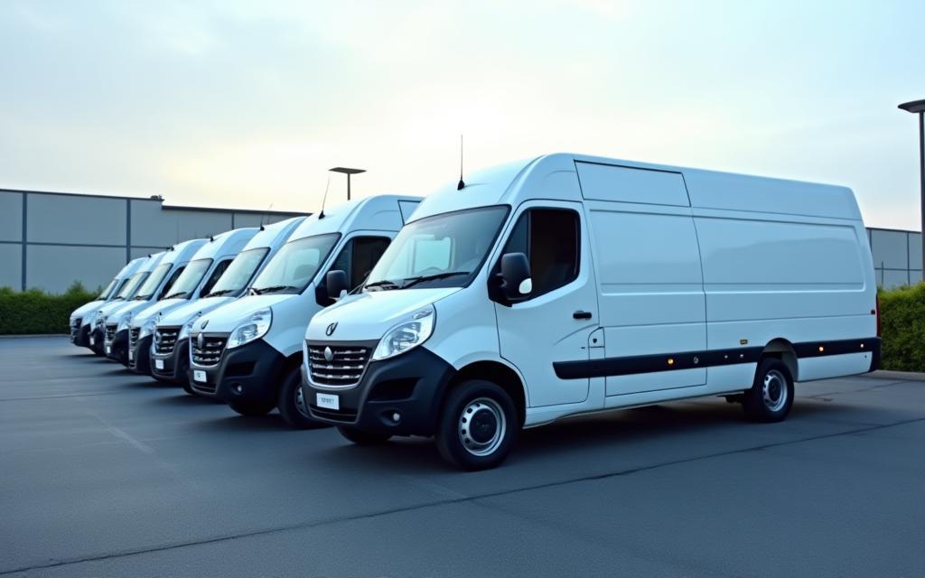 Line of fleet vans after washing