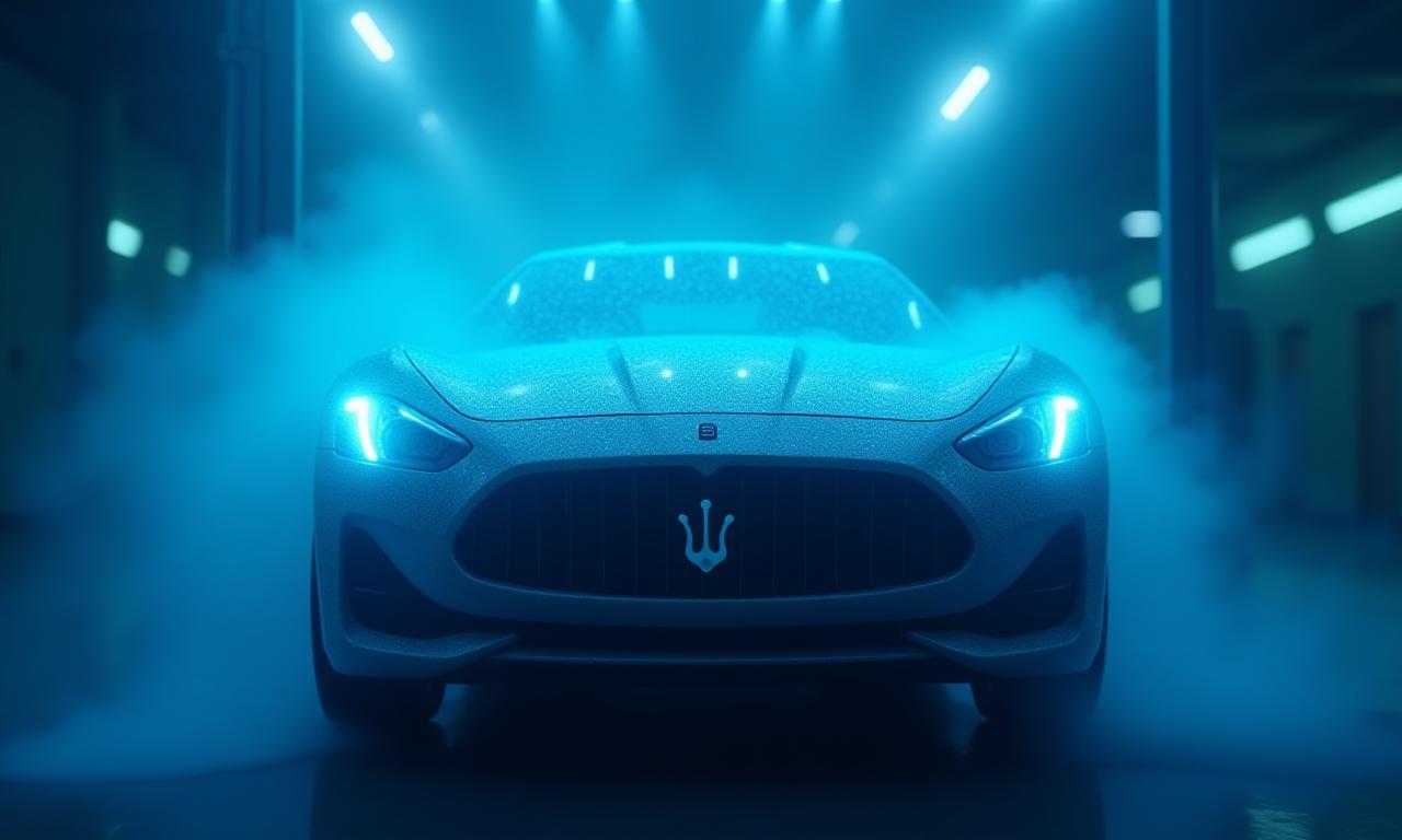 Car sparkling under soft blue lights