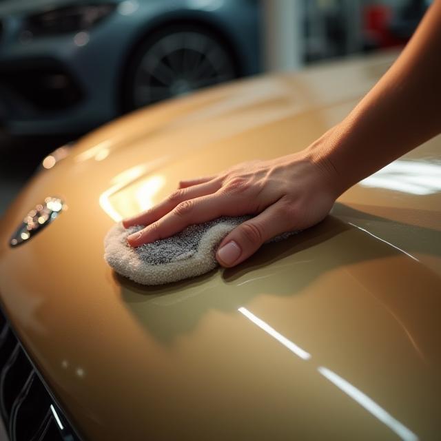 Hand waxing a luxury vehicle
